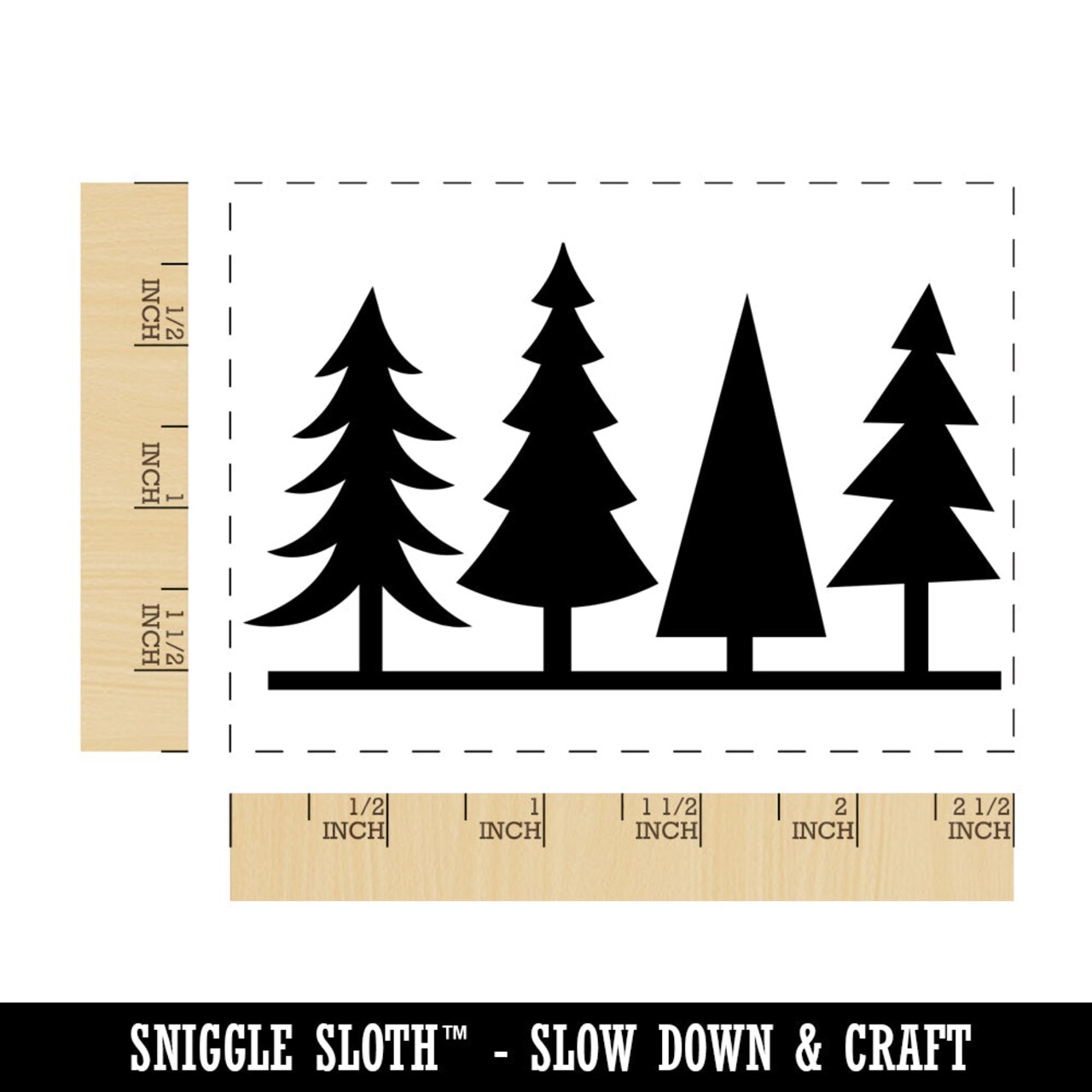 Group of Christmas Trees Rectangle Rubber Stamp for Stamping Crafting